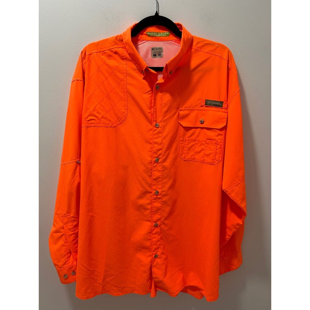 Columbia PFG Blood N Guts Fishing Shirt Mens Large Orange Omni-Shield PFG